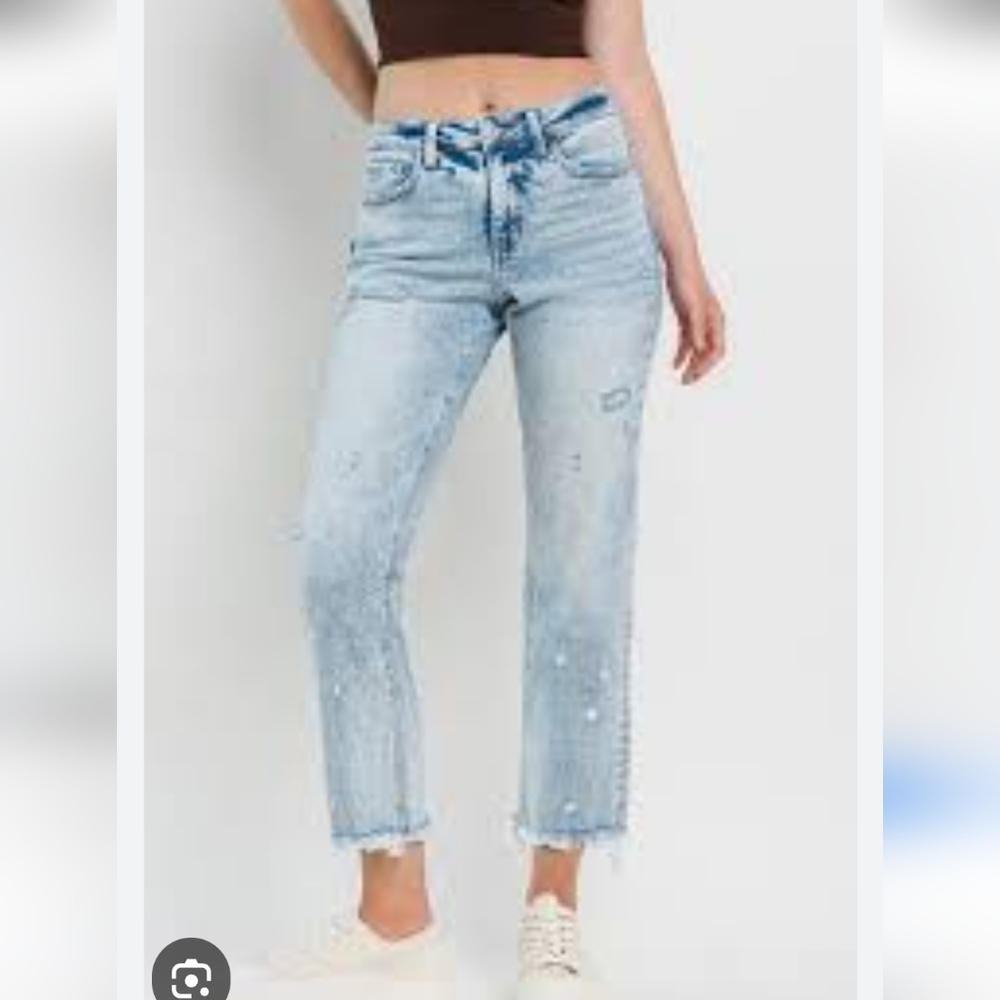 Loveivet By Vervet High Rise Straight Jeans Ripped Raw Hem Sz 18W